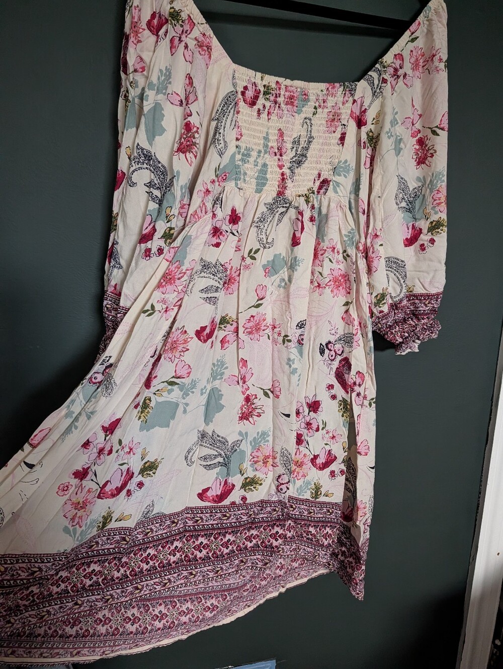 Angie Floral Off-Shoulder Mini Dress in Pink and Cream - Picture 5 of 5